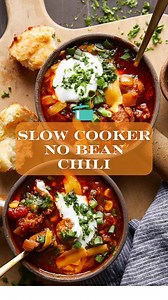 Comment “recipe please” below & I will reply to your comment with the recipe for this Slow Cooker No Bean Chili! 😋 You can also find the recipe here: https://biteswithbri.com/slow-cooker-no-bean-chili/ | Bites with Bri