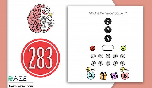 Brain Test Level 283 (NEW) What is the number above 4 ?