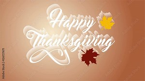 4K Thanksgiving greeting card with Happy Thanksgiving lettering text. Ifinity loop thanksgiving card. White text. Brown background. Animate white shadows.