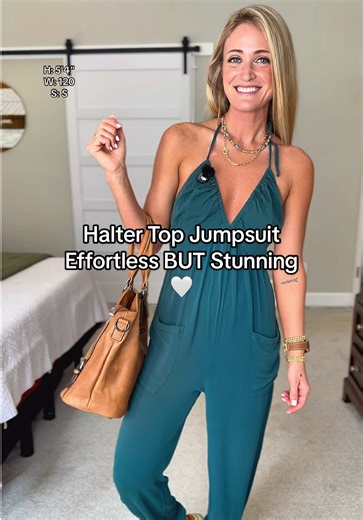This is the kind of outfit that makes you feel confident instantly. I love the flowy fit, the pockets, and the adjustable straps. It’s comfortable but still feels put together. This color is stunning for summer. ☀️ #haltertop #jumpsuit #nightoutoutfit #cupshe #tiktokfashion