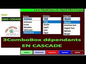 VBA 3 ComboBox en Cascades Dépendants, dans Formulaire, Quasi SANS Codage_47. www.VbaWriter.ch