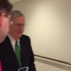 WATCH: Senate Majority Leader Mitch McConnell makes no comment to reporters after Robert Mueller appointed special counsel by DOJ. http://cbsn.ws/2pMtxTG | CBS News