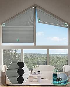 Yoolax Smart Cellular Shades, Motorized Right Trapezoid Honeycomb Blinds Motorized Blinds with Remote Compatible with Alexa, Customized Right Trapezoid Window Shades (Blackout Dark Grey)