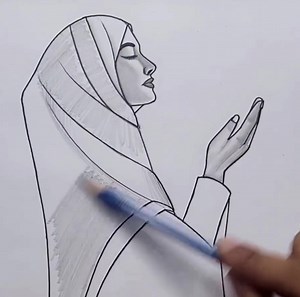 Easy Muslim Girl Praying Drawing Tutorial