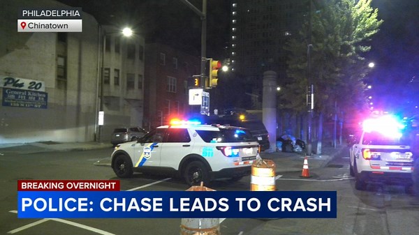Driver crashes stolen vehicle after police chase in Philadelphia's Chinatown section