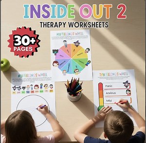 Kids Coping Therapy Bundle, Emotions Worksheets, Feelings Wheel & Worry PDF