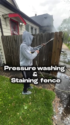 “Transforming this fence one power wash at a time! 💦 Before staining, it’s all about that clean slate. #PressureWashing #WoodenFence #HomeImprovement #DIYProjects #BackyardGoals #StainingWood #OutdoorRenovation”