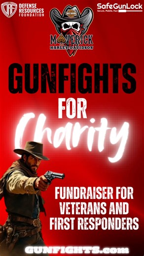 Do you support our first responders? How about our veterans? Well Extreme Cowboy Fastdraw and Maverick Harley-Davidson have teamed up for Gunfights for Charity. On November 8 in Grand Prairie, Texas, our charities with duel for the purse—generated by crowd funding that purse by folks like you! Sponsored by DefenseResourcesFoundation.org and SafeGunLock.com, this is shaping up to be one of the biggest fundraisers for charity it 2025. | Extreme Cowboy Fastdraw