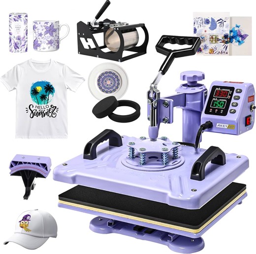 Adnoom Heat Press Machine 12x15 5 in 1 Combo, 900W Digital Heat Press 360° Swing Away, Sublimation Heat Transfer Machine for Tshirt Plate Cap Mug, Purple