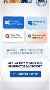 1.7K views | Centraliza todas tus licencias en un solo proveedor de confianza.  Ya sea que necesites equipar un servidor empresarial o activar tu laptop personal, en TuCodigoDigital tenemos el ecosistema Microsoft completo.  Windows Server 2025 para infraestructura.  Windows 11 Pro para estaciones de trabajo.  Office 2024 & Microsoft 365 para productividad. Todo original. Todo con garantía. Todo al mejor precio. | Tu Codigo Digital | Facebook