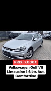 PRIX: 7.000€ Volkswagen Golf VII Limousine 1.6 Ltr. Aut. Comfortline. Équipement spécial :Éclairage d'ambiance, affichage numérique des instruments, seuils d'entrée éclairés en acier inoxydable, système d'assistance à la conduite : Live Traffic, tapis de sol en velours, climatisation automatique (Thermotronic), suspension confort abaissée (Agility Control), jantes alliage 7,5x18 (multibranches), écran multimédia, peinture métallisée, accoudoir central arrière, console centrale avant avec store/r