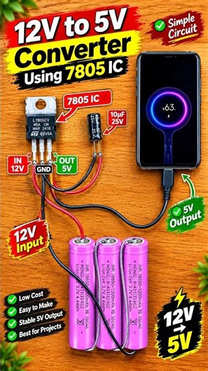 7805 IC 12V to 5V Converter | 7805 Voltage Regulator Circuit