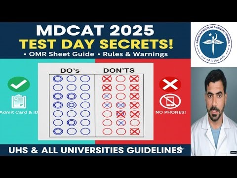 PMDC MDCAT 2025: Test Day Rules & OMR Sheet | Fill Response form | UHS Official Guidelines