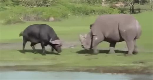 Video: Trâu rừng châu Phi nhận bài học vì đối đầu tê giác