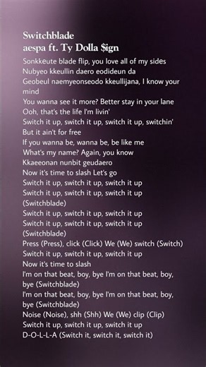 aespa - Switchblade ft. Ty Dolla $ign #lyrics #aespa #switchblade #my #kpop