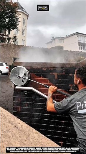Cleaning brick wall surface outdoors using Work tool pressure washer cleaner #tool #worktool