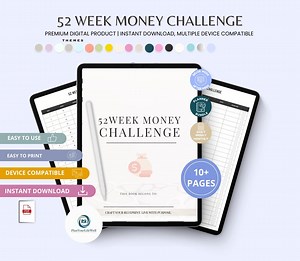52 Week Money Challenge Printable | Savings Tracker, Budget Planner (canva Editable, PDF File) - Etsy
