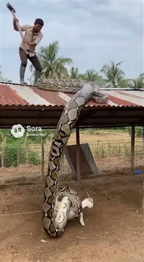 SHOCKING Rescue! Man Hits Python to Free Trapped Goat