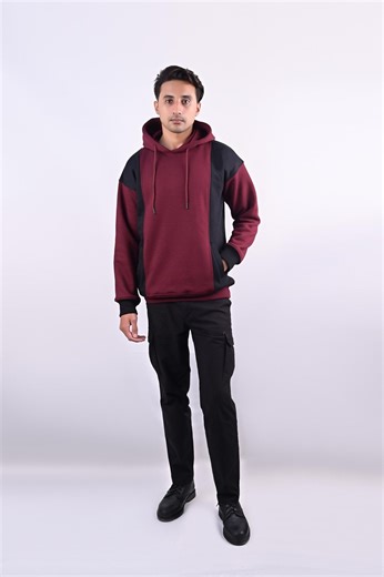 Maroon Black Color Block Fleece Hoodie – Streetwear Pullover Sweatshirt - Etsy