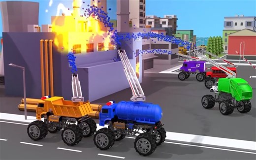 消防车动画片 各种消防车救火