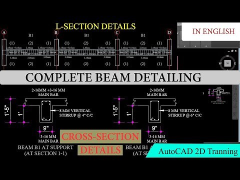 Beam Detailing in AutoCAD || L-section & Cross-Section of Beam || Complete Tutorial in English