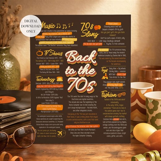 Back to the 70s Retro Trivia Poster for 1970s Birthday Party, Digital Printable Download - Etsy