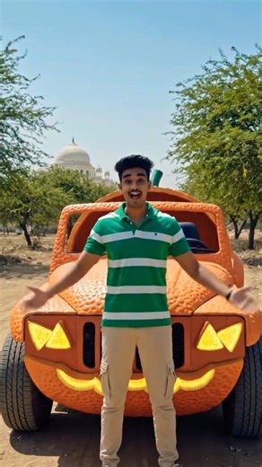 I Drove a Giant Orange Car! 😱🍊 Wait for it...#shorts #OrangeCar #SantraCar #FunnyVideo