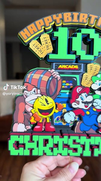 Arcade Game Cake Topper, available in my store online #supermario #arcade #supersonic #donkeykong #caketopper