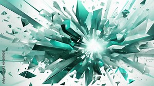 Abstract artwork depicting an explosion of aquamarine crystal-like shards radiating from the center. Dynamic lines and sharp fragments create a sense of energy and movement. Stock Video