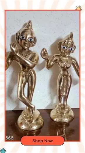 Brass Pital Radha Krishna Yugal Jodi Murti Idol Standing Idol Figure Janmastami Special Diwali Pu...