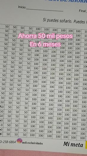 Plantilla de Ahorro: Ahorra 50 mil pesos en 6 meses