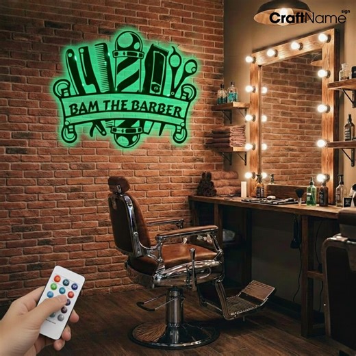 Personalized Barber Shop Metal Sign, Open LED Light for Hair Salon Decor - Etsy