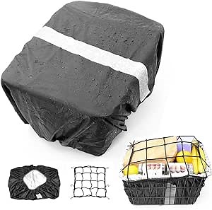 ANZOME Bike Basket Liner & Cargo Net, Waterproof Rain Cover with Reflective Strips, Fits Most Bike Baskets