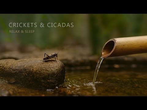 10 Hours of Stream, Crickets & Cicadas | Black Screen | No Ads | Deep Sleep & Relaxation