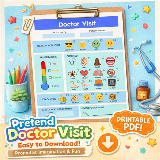 Doctor Visit Printable Sheet for Kids – Pretend Play Doctor Checkup Form, Dramatic Play Activity, Digital Download - Etsy Canada