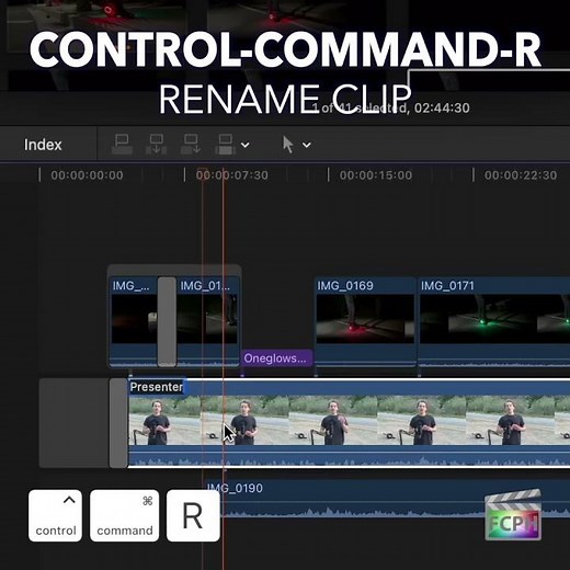 Final Cut Pro Shortcut | Control-Command-R | Rename Clip