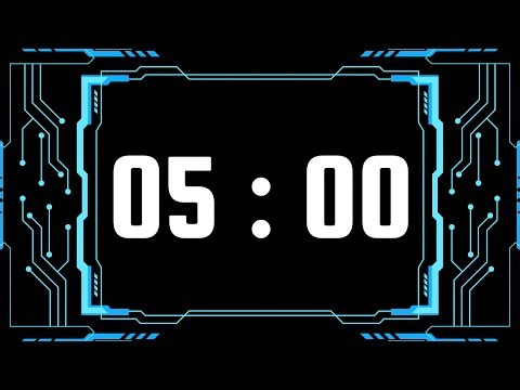 5 Minute Timer | With Techno Music & Alarm Bell | Blue Neon Cyber Computer Theme 🌀🖤