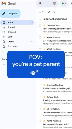 Quit chasing your tail. With Gmail’s AI Overviews, you can ask your inbox a question and quickly find exactly what you’re looking for 🐾 https://goo.gle/4svV3Al | Gmail