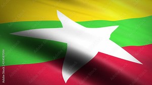 Flag of Myanmar (Burma). Waving flag with highly detailed fabric texture seamless loopable video. Seamless loop with highly detailed fabric texture. Loop ready in HD resolution 1080p 60fps