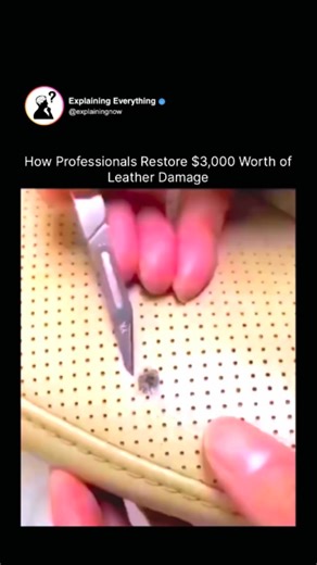 Explaining Everything on Instagram: "Restoring expensive leather isn’t just about wiping it down—professionals follow precise steps to bring it back to life. First, the damaged area is cleaned to remove dirt and oils. Next, any scratches or scuffs are carefully filled with color-matched compounds. Special leather dyes and conditioners are applied in layers to blend the repair seamlessly with the original material. Finally, a protective finish seals the repair, preventing future wear. Tip & Trick