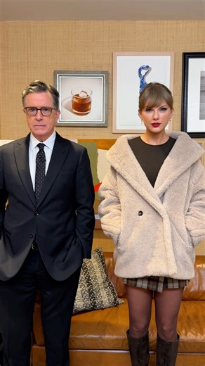 The Late Show on Instagram: "Hey @stephenathome, I know looks can be deceiving, but @taylorswift is really here. #Colbert #TaylorSwift"