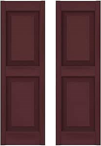 Builders Edge 12 in. W x 47 in. H Builders Edge, Standard Two Equal Panels, Raised Panel Shutters, Includes Matching Installation Spikes (Per Pair), 167 - Bordeaux