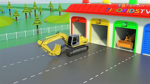 Excavator Wheel Loader and Driller Truck for Kids Waiting Shed Construction Accident_1080p
