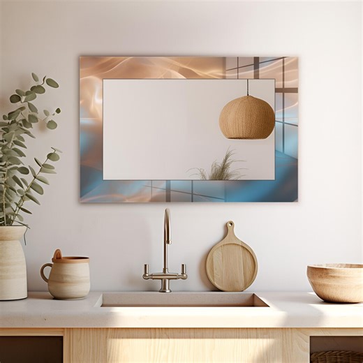 Abstract Wall Mirror, Modern Bathroom Vanity Mirror, Large Rectangle Mirror, Neutral Home Decor, Contemporary Wall Decor - Etsy