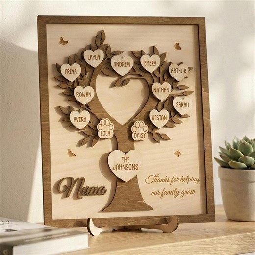 Engraved Wooden Family Tree Display for Tabletop Spaces D53 - Etsy