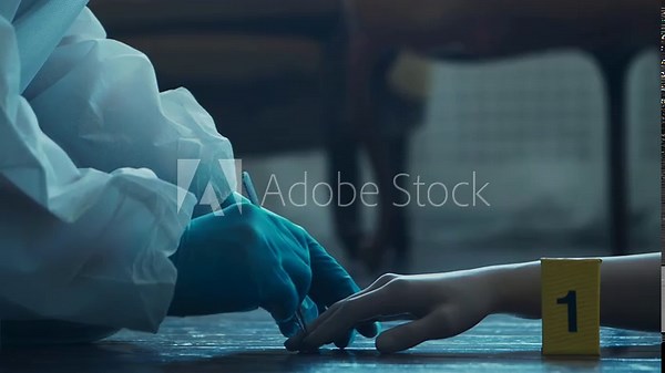 Detective Collecting Evidence in a Crime Scene. Forensic Specialists Making Expertise a Dead Person. Homicide Investigation by Professional Police Officer.