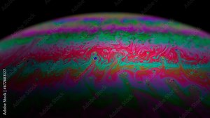 Abstract multicolor art, moving texture inside soap bubble, Macro. Slow motion. Science.