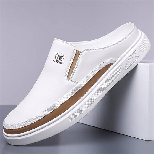 Men's White Mule Shoes – Stylish Slip-On Design with Brown Accents, Lightweight and Comfortable for Everyday Wear, Casual Outings and Travel 2025 - $46.99