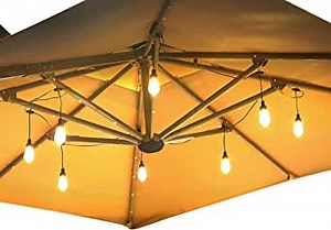 Solar Patio Umbrella Lights,Outdoor Waterproof Bright 200 Lumens Canopy Hanging String Lights with LED S14 Bulbs - Solar Powered Lights for Gazebo Porch Backyard Cafe Lighting & Decor