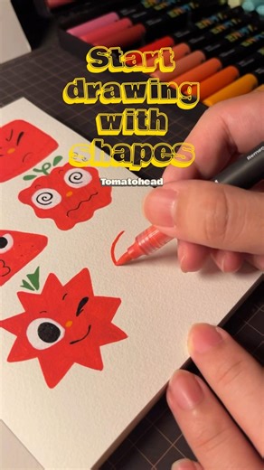 เริ่มวาดรูปด้วยรูปทรง! Start drawing with shapes! #tomatohead #howtodraw #art